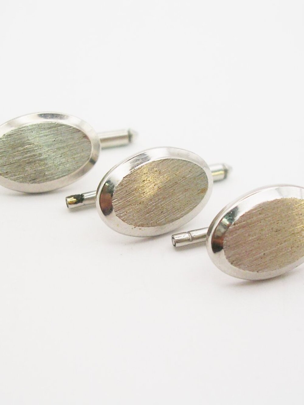 Vintage Tuxedo Studs Waistcoat Buttons Set of 3 oval silver tone Spring shanks
